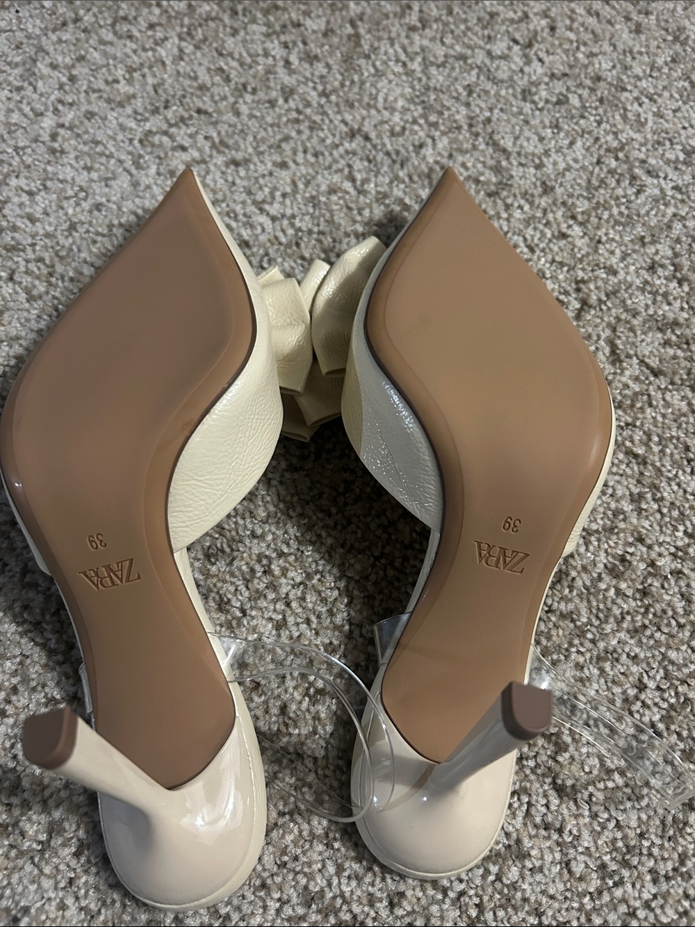 Zara Cream Bow Pointed-Toe Mules with Clear Strap - Picture 3 of 3